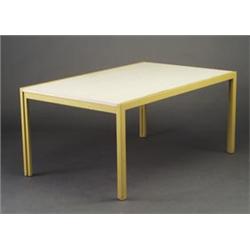 VAN KEPPEL-GREEN  Quarto  dining table with ochre enameled aluminum frame and inset beige laminat...