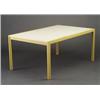 Image 1 : VAN KEPPEL-GREEN "Quarto" dining table with ochre enameled aluminum frame and inset beige laminat...