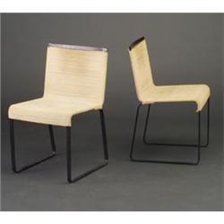 Pair of VAN KEPPEL-GREEN  Rondo  side chairs, each with black enameled aluminum frame and white v...