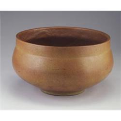 Architectural pottery vessel with white glaze. Four post-factory drill holes to bottom. Incised C...