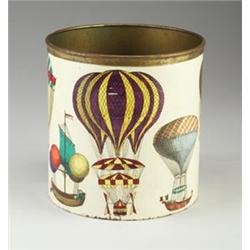 PIERO FORNASETTI metal wastepaper basket, transfer-decorated on enamel with colorful balloon moti...