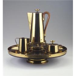 Rare TOMMI PARZINGER for DORLYN SILVERSMITHS eight-piece brass and stainless steel coffee service...