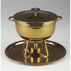 TOMMI PARZINGER for DORLYN SILVERSMITHS brass and stainless steel chafing dish with sunburst desi...