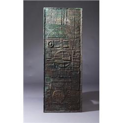 Fine Italian architectural wall-mounted bronze sculpture with abstract forms in low relief. (An e...