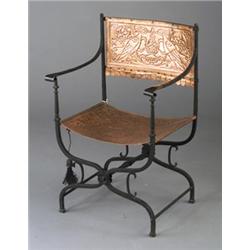 Rare MORGAN COLT Gothic armchair en suite with preceding, with paired peacocks. 34"x 22" x 18"  $...