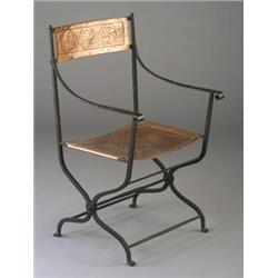 Rare MORGAN COLT Gothic armchair en suite with preceding, the back punched with an entertwined ci...