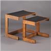 Image 1 : cwo VLADIMIR KAGAN cantilevered nesting maple end tables with black laminate tops. Some scratches...