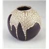 Image 1 : PILLIN spherical vase with flowing white curdled glaze over a gunmetal brown ground. Incised Pill...