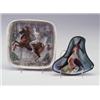 Image 1 : Two ceramic trays, one by PILLIN of organic form with polychrome figures of a woman and bird on a...