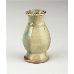 SHOJI HAMADA hand-thrown stoneware vessel with flaring foot and rim, covered in nuka semi-matte g...