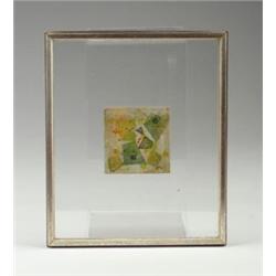 HARRY BERTOIA monoprint of geometric abstraction in gold, red, black and green inks on rice paper...