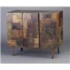 Image 1 : PAUL EVANS cabinet of patinated brass and copper patchwork with single and bi-fold door on angle-...
