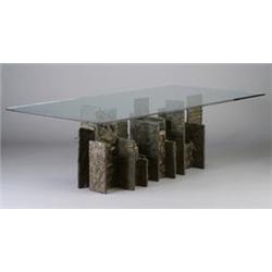 PAUL EVANS for DIRECTIONAL PE 139 sculptured bronze dining table, 1971, with multi-level vertical...