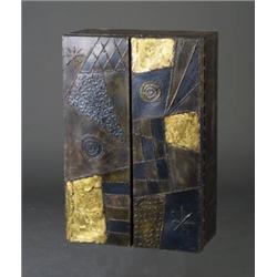 PAUL EVANS wall-mounted two-door cabinet, 1972, en suite with preceding. Welded signature and dat...