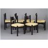 Image 1 : Set of six CHARLOTTE PERRIAND dining side chairs with round posts, black-enameled arched back rai...