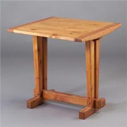 Rare CHARLOTTE PERRIAND pine breakfast table, c. 1967, with square top and trestle base. (Commisi...