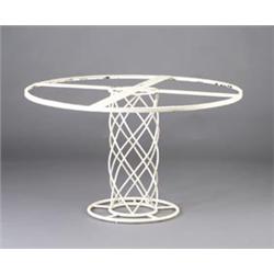 JEAN ROYERE pedestal dining table with enameled white wire column and frame top inset with clear...