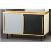 Image 1 : WILLY VANDERMEEREN birch-top cabinet c. 1950, with enameled steel frame and two sliding blue and...