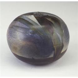 TOSHIKO TAKAEZU squat porcelain moonpot with exceptional dipped and brushed teal, black and umber...