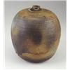 Image 1 : Large TOSHIKO TAKAEZU stoneware bulbous vessel with closed-in rim, covered in a mottled beige, bl...