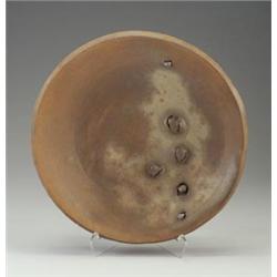 Fine and large PETER VOULKOS stoneware charger, 1987, with protruding clay forms on a smooth surf...