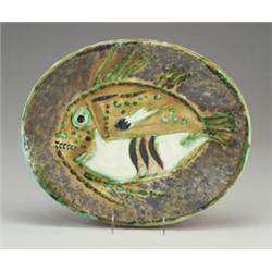 PABLO PICASSO for MADOURA painted and glazed ceramic fish plate, "Poisson de Chine," 1952, the fi...