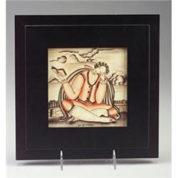 Fine and rare tile designed by GIO PONTI for RICHARD GINORI "La Lettura" ("reading"), painted wit...