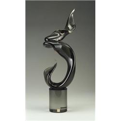 Fine and tall ARCHIMEDE SEGUSO smokey glass sculpture of abstract flame form, mounted on a clear...