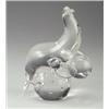 Image 1 : SEGUSO clear glass sculpture of a seal on a ball with submerged interior bubbles. Etched signatur...