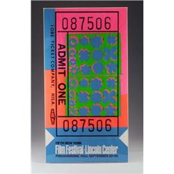 "Lincoln Center Ticket" color screen print by ANDY WARHOL,  (1928-1987) 1967, in acid colors