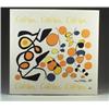 Image 1 : ALEXANDER CALDER screenprint on silk, abstract composition of circles and squiggles in orange, bl...