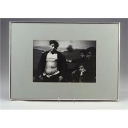 Gelatin silver print of Will McBride and friends, Will revealing his scars, matted and framed. (N...