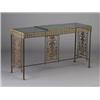 Image 1 : Art Deco brass-washed cast metal console table in the style of Oscar Bach, with filligree apron,...