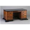 Image 1 : Art Deco double-pedestal mahogany desk with black lacquered top and stepped base, six drawers and...