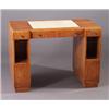 Image 1 : MERCIER FRERES Art Deco fruitwood veneer desk with shagreen panel top, dentil molding to top and...