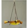Image 1 : MULLER FRERES hand-wrought iron chandelier, with frosted yellow and orange mottled glass dome and...