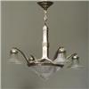 Image 1 : French Art Deco chandelier, c. 1925, of clear and frosted glass with octagonal faceted dome and f...