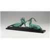 Image 1 : Art Deco bronze table sculpture depicting a nude with antelope, in verdigris patina mounted on a...