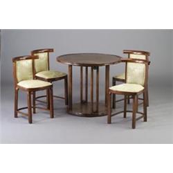 JOSEF HOFFMAN five-piece suite, a circular tea table with leatherette top and four side chairs up...