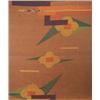 Image 1 : Bauhaus style sisal rug with abstract geometric pattern in green, gold, orange and black on an br...