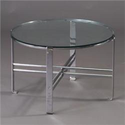 WOLFGANG HOFFMAN tubular chrome coffee table with inset cirular plate glass top. Unmarked. 17" x...