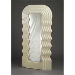 ETTORE SOTTSASS for POLTRANOVA full-length mirror with molded white plastic wavy surround. Two in...