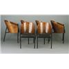 Image 1 : Set of six PHILIPPE STARCK barrel-back mahogany dining chairs, with three tubular legs and leathe...