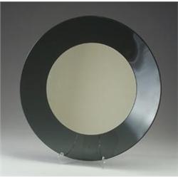 Pair of circular mirrors, each with flaring smoked glass surround. Unmarked. 26 1/2" dia. $100 -...