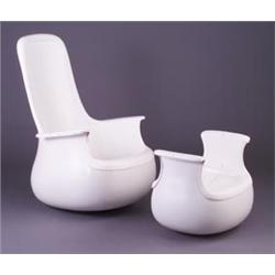 Rare MARC HELD for KNOLL molded plastic highback chair and ottoman nos. 1775 and 1769, accompanie...