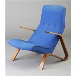 EERO SAARINEN for KNOLL Grasshopper lounge chair with bentwood arms and frame, with tufted back u...