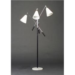 GINO SARFATTI for ARTELUCE Triennale floor lamp with three adjustable arms ending in leather-cove...