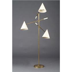 GINO SARFATTI for ARTELUCE Triennale floor lamp with three brass adjustable arms, each with perfo...