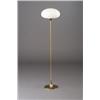 Image 1 : Brass LAUREL floor lamp with elliptical frosted glass shade. Minor pitting to base. Blue paper la...
