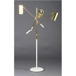 GINO SARFATTI for ARTELUCE brass Triennale floor lamp with faceted shades and arms on brass and w...